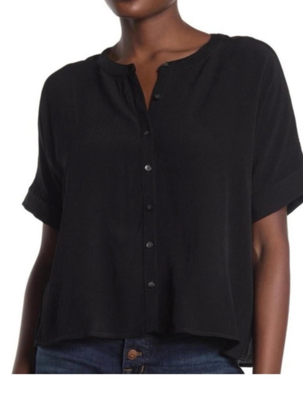 Madewell Black Short-Sleeve Button-Down Top
